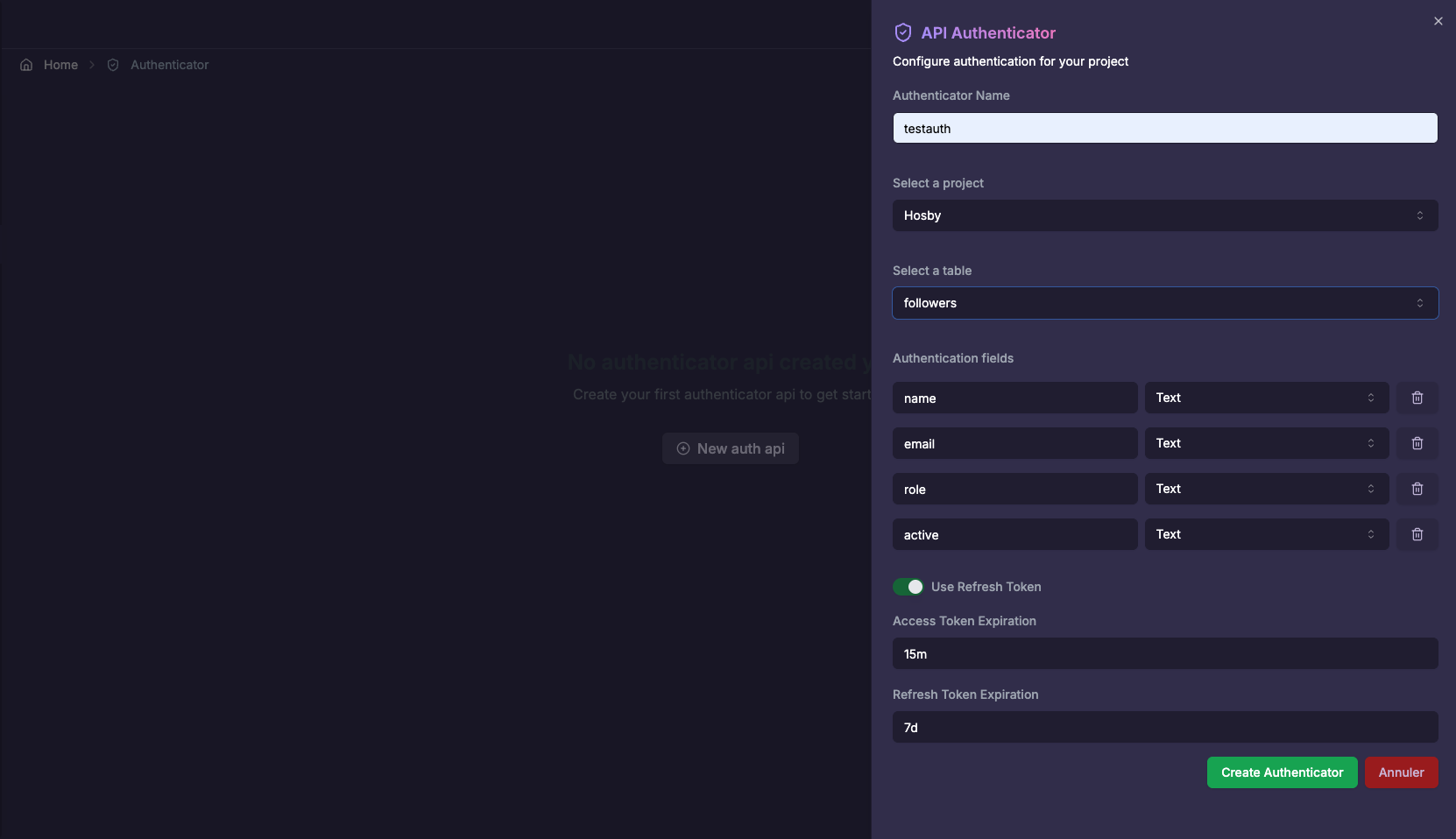 Create Authenticator Interface