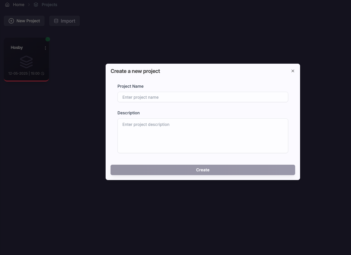 Create Project Interface